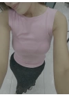 Kalın Askılı Pembe Basic Bluz