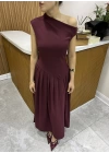 Kayık Yaka Mürdüm Elbise
