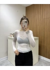 Kayık Yaka Transparan Bluz Beyaz