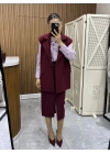 Kemerli Bordo Blazer Yelek