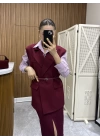 Kemerli Bordo Blazer Yelek
