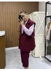 Kemerli Bordo Blazer Yelek
