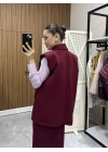 Kemerli Bordo Blazer Yelek