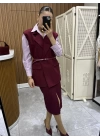 Kemerli Bordo Blazer Yelek