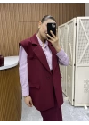 Kemerli Bordo Blazer Yelek