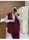 Kemerli Bordo Blazer Yelek