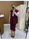Kemerli Bordo Blazer Yelek