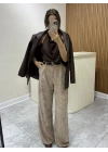 Kemerli Kadife Pantolon Camel