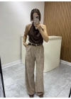 Kemerli Kadife Pantolon Camel