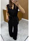 Kemerli Yelek Pantolon Takım Siyah