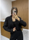 Kısa Ceket Pantolon Siyah Keten Takım