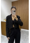 Kısa Ceket Pantolon Siyah Keten Takım