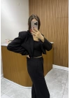 Kısa Ceket Pantolon Siyah Keten Takım