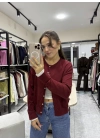 Kol Ucu Renkli Hırka Bordo