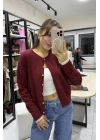 Kol Ucu Renkli Hırka Bordo