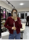 Kol Ucu Renkli Hırka Bordo