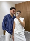 Lacivert Beyaz Çizgili Gömlek