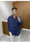 Lacivert Beyaz Çizgili Gömlek