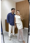 Lacivert Beyaz Çizgili Gömlek