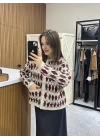 Marka Model Desenli Bordo Hırka