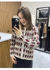 Marka Model Desenli Bordo Hırka