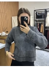 Marka Model Sepet Örgülü Gri Kazak