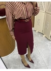 Önü Yırtmaçlı Midi Boy Marka Model Etek Bordo
