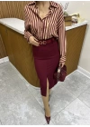 Önü Yırtmaçlı Midi Boy Marka Model Etek Bordo