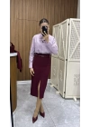 Önü Yırtmaçlı Midi Boy Marka Model Etek Bordo