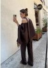 Pelerin Bluz Pantolon Takım Kahve