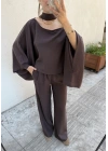 Pelerin Bluz Pantolon Takım Kahve