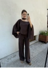 Pelerin Bluz Pantolon Takım Kahve