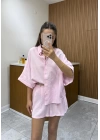 Pembe Tensel Gömlek Şort Takım