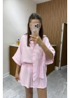 Pembe Tensel Gömlek Şort Takım