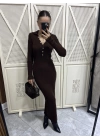 Polo Yaka Acı Kahve Triko Elbise