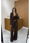 Poliviskon Blazer Ceket Kahve