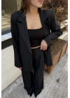 Poliviskon Blazer Ceket Siyah