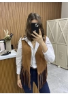 Püsküllü Nubuk Taba Yelek