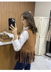 Püsküllü Nubuk Taba Yelek