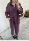 Gömlek Havuç Pantolon Takım Mürdüm