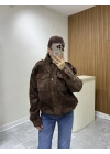 Süet Apoletli Bomber Ceket Kahve