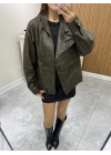 Tasarım Oversize Deri Ceket Haki