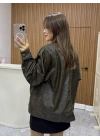 Tasarım Oversize Deri Ceket Haki