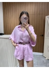 Tensel Gömlek Şort Takım Pembe