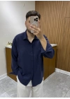 Tensel Oversize Lacivert Gömlek