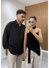 Tensel Oversize Siyah Gömlek