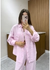 Tensel Pembe Gömlek Takım