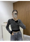 Triko Çizgili Crop Siyah