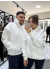 Unisex Beyaz Kapüşonlu Sweat