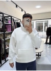 Unisex Beyaz Kapüşonlu Sweat